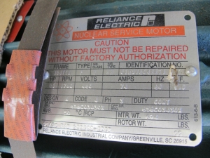 MOTOR, ELECTRIC TYPE, 60 HORSEPOWER, 460VAC 3 PHASE 60HZ ELEC RATING, 1780 RPM, 364TCZ FRAME, 74 AMPS, TENV ENCLOSURE, CONTINUOUS DUTY, 1.0 SERVICE FACTOR, 1-3/4" DIA SHAFT. THD TAPERED SHAFT WITH SLOT KEY, INSULATION CLASS "H", TYPE "RH",50C MAX AMBIENT TEMP. NEMA DESIGN "A" NEMA LOCKED ROTOR CODE "J", FACE MOUNTED PAINTING SHALL BE NQA-1, PART # 00600288-00222R (W-44) LOADING & HANDLING FEE $15-
